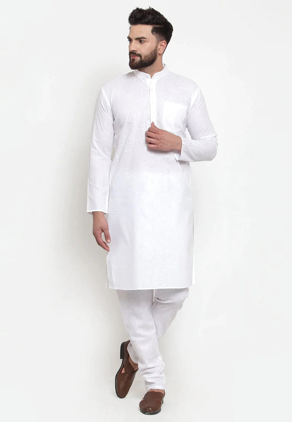 White Cotton Kurta Pajama 281565