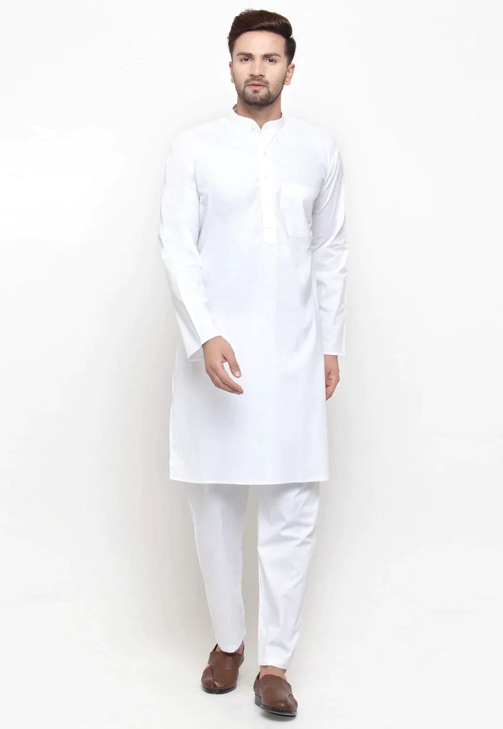 White Cotton Kurta Pajama 281568