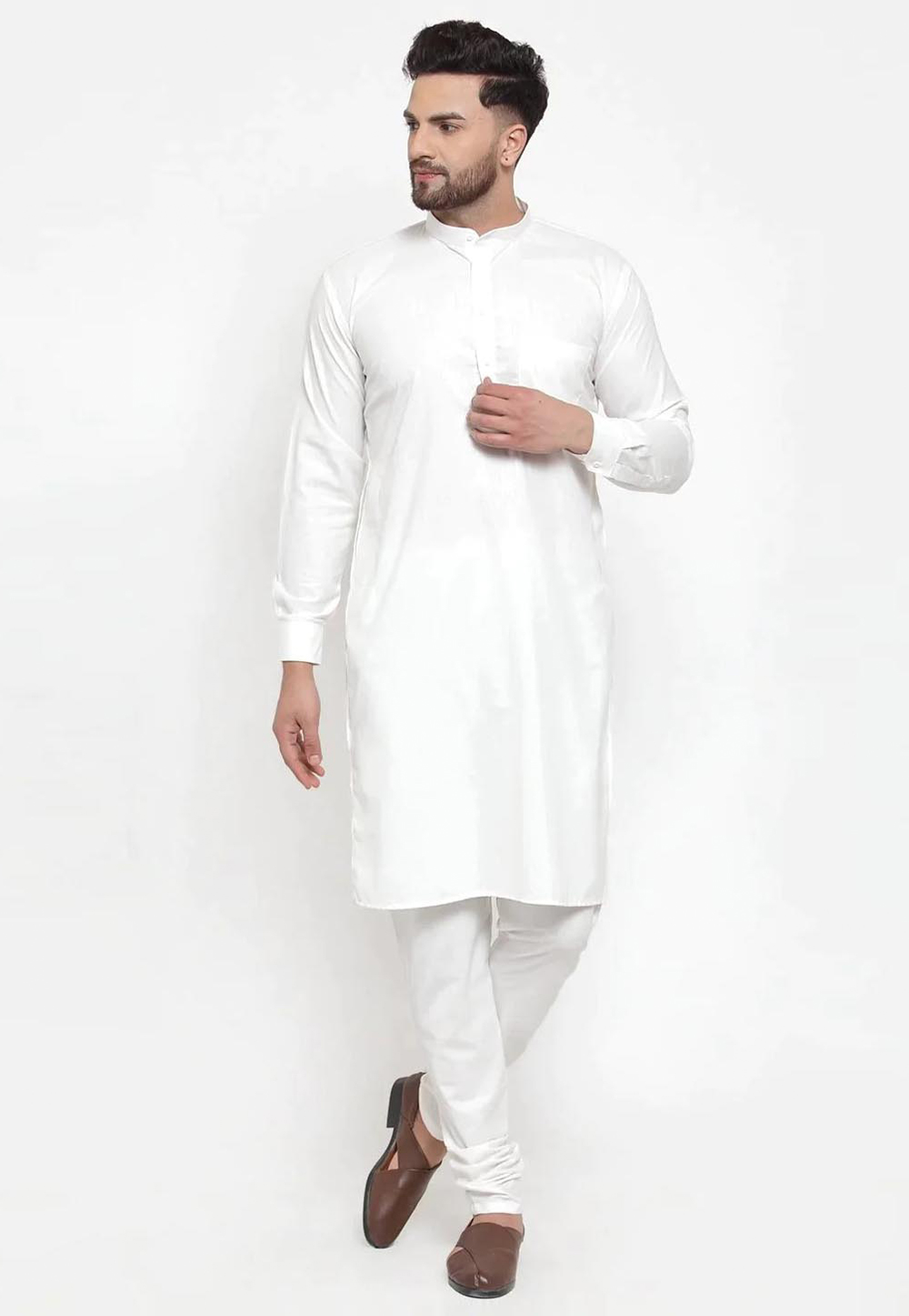 White Cotton Kurta Pajama 281588