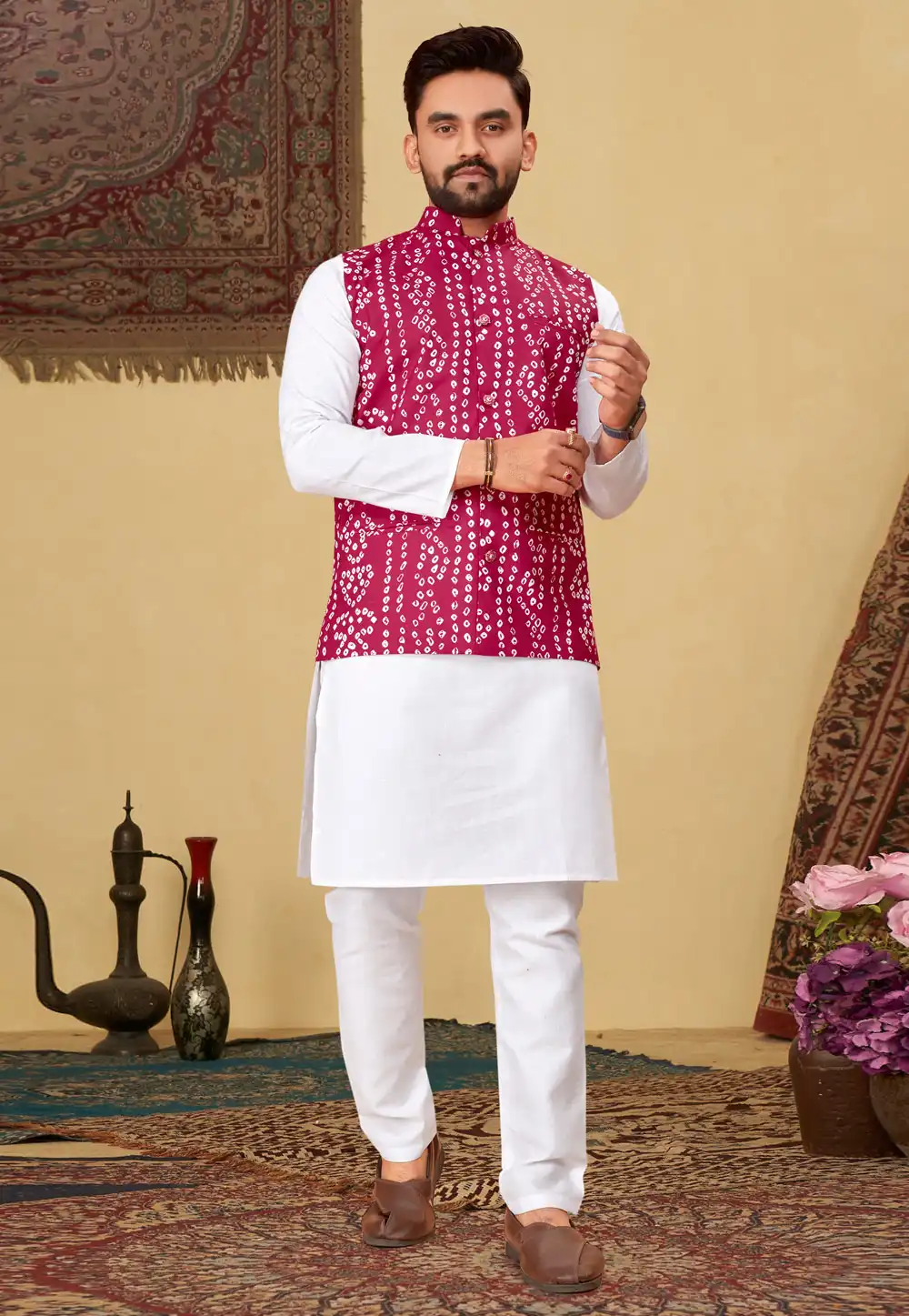 White Cotton Kurta Pajama With Jacket 288649