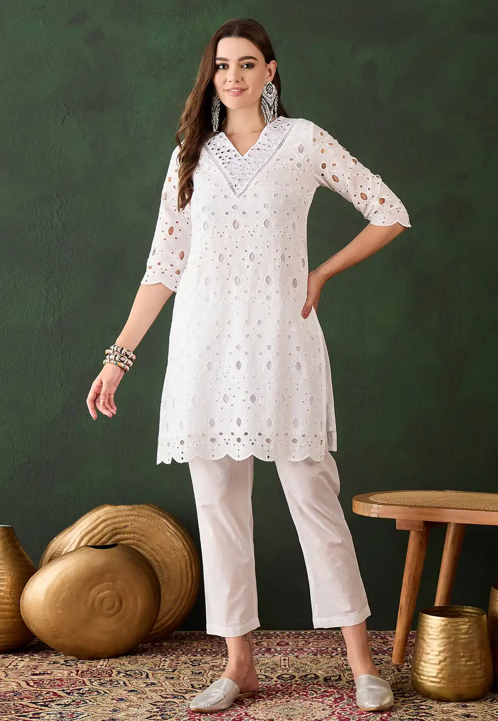 White Cotton Kurta Set With Pent 293328