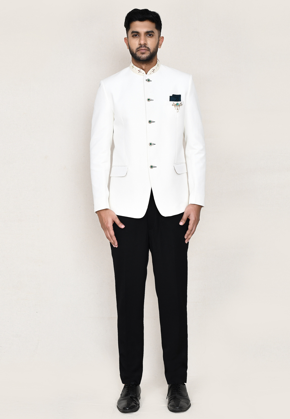 White Cotton Linen Jodhpuri Suit 306110