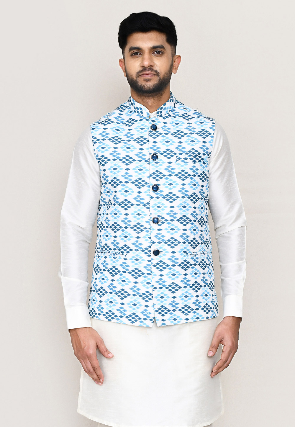 White Cotton Nehru Jacket 306058