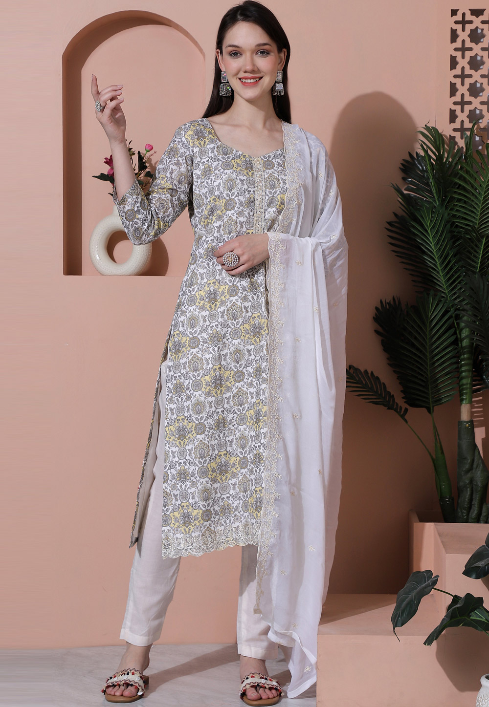 White Cotton Pant Style Suit 310078