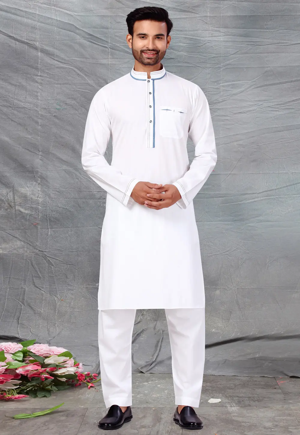 White Cotton Pathani Suit 300219