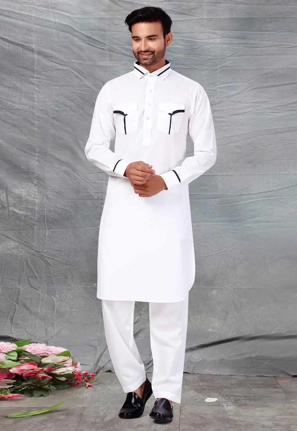 White Cotton Pathani Suit 300220