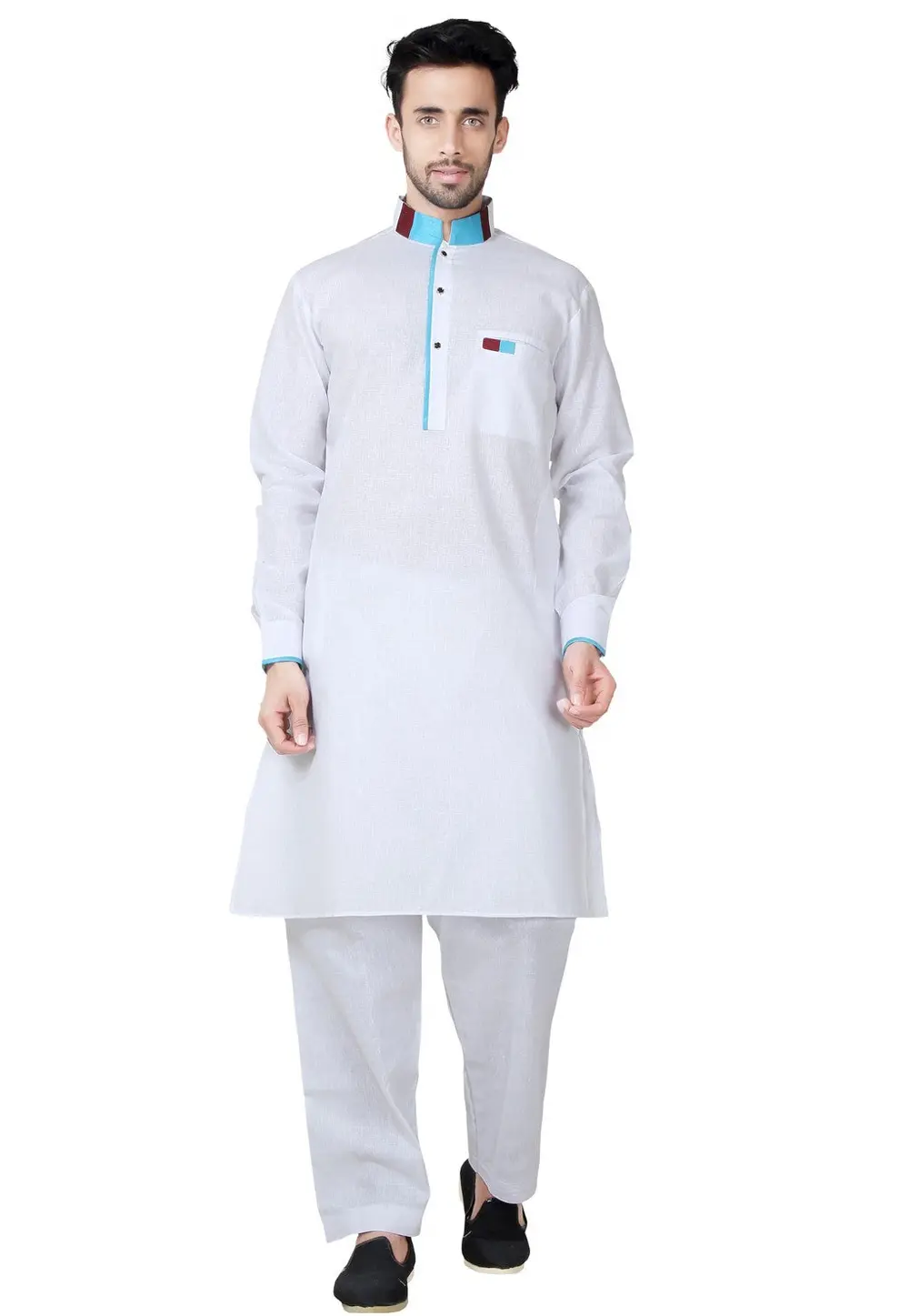 White Cotton Pathani Suit 300017