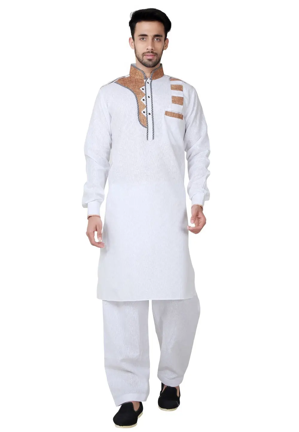 White Cotton Pathani Suit 300020