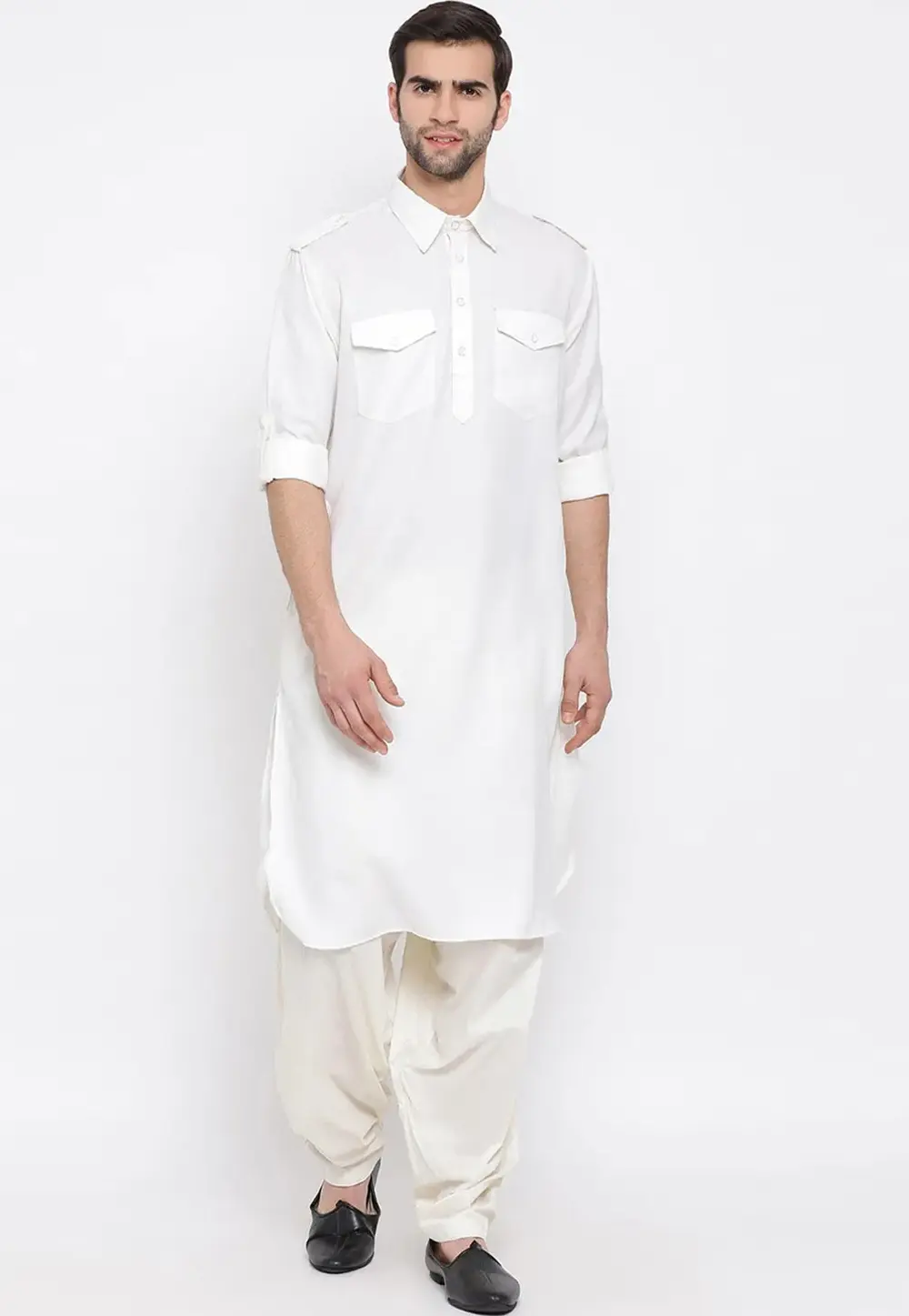 White Cotton Pathani Suit 300796