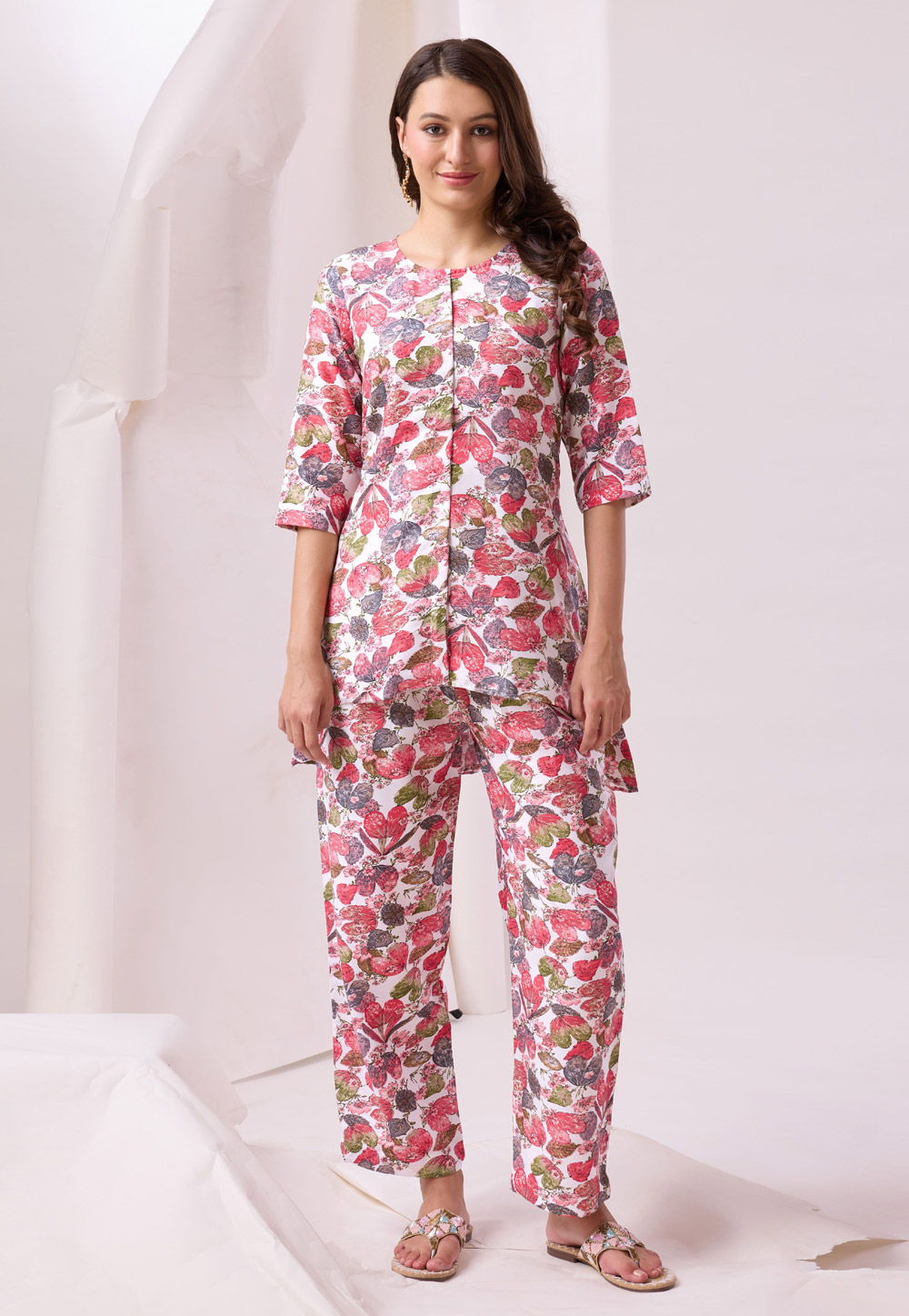 White Cotton Printed Co-Ords Set 287408