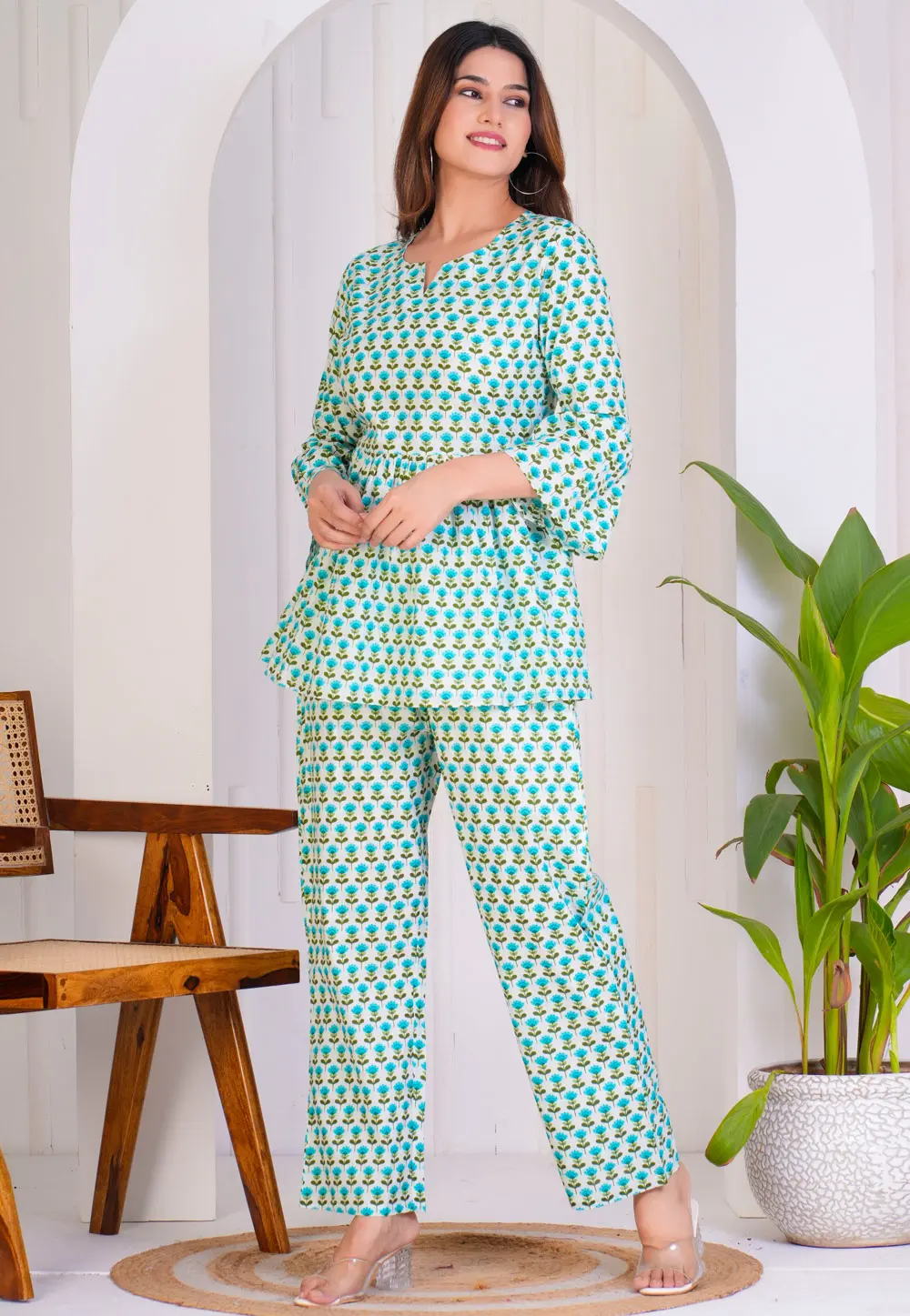 White Cotton Printed Co-Ords Set 302981