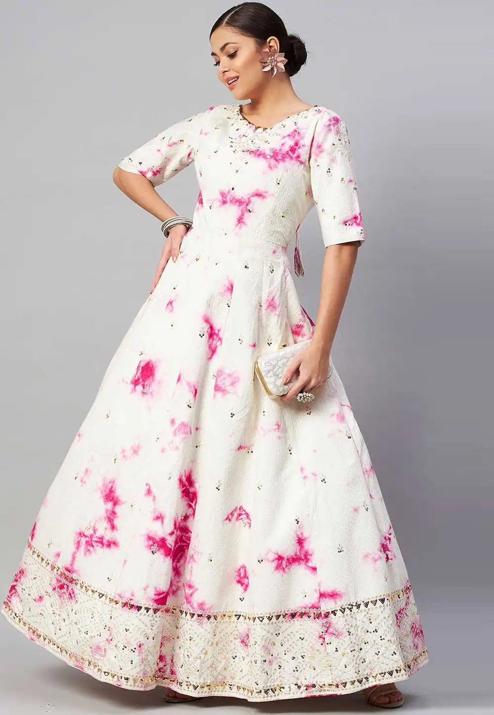 White Cotton Printed Gown 288041