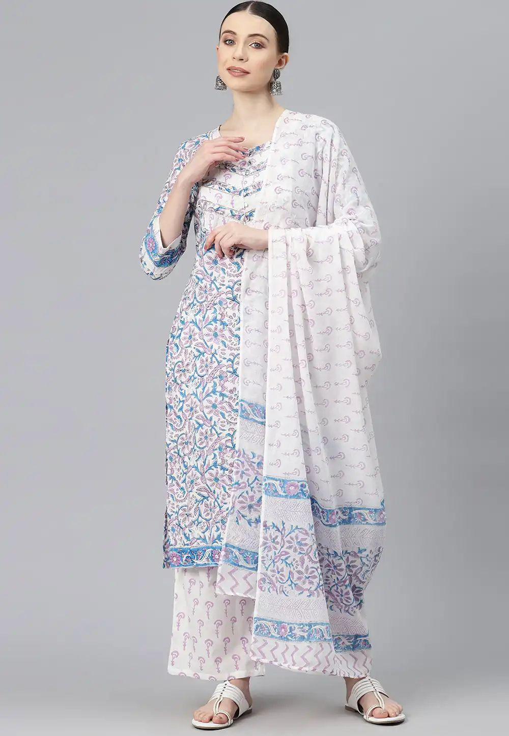 White Cotton Readymade Pakistani Suit 292688