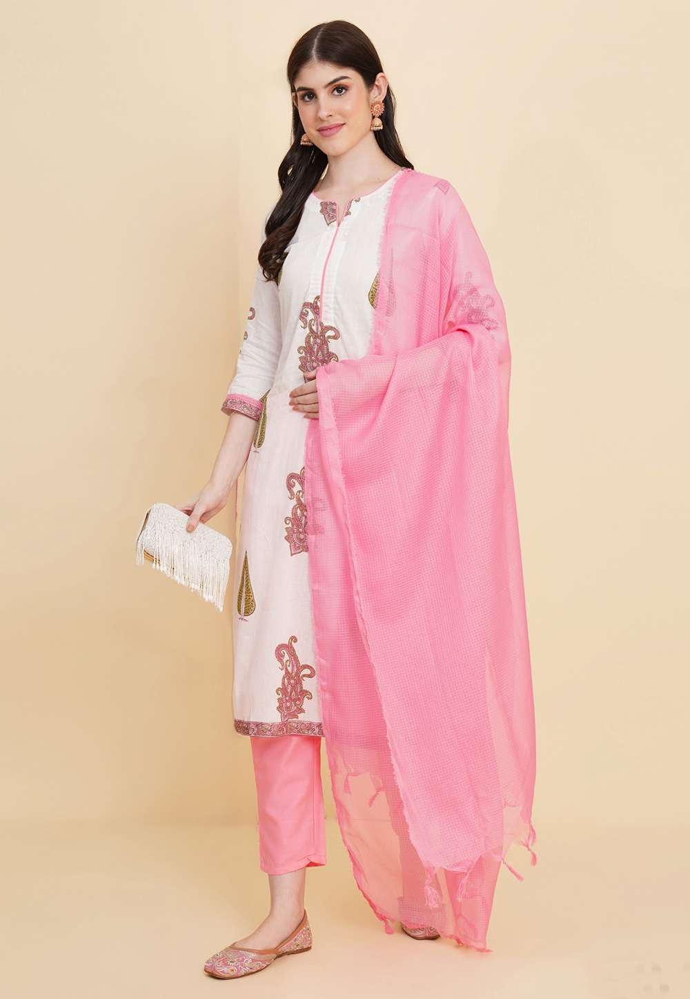 White Cotton Readymade Pakistani Suit 285139