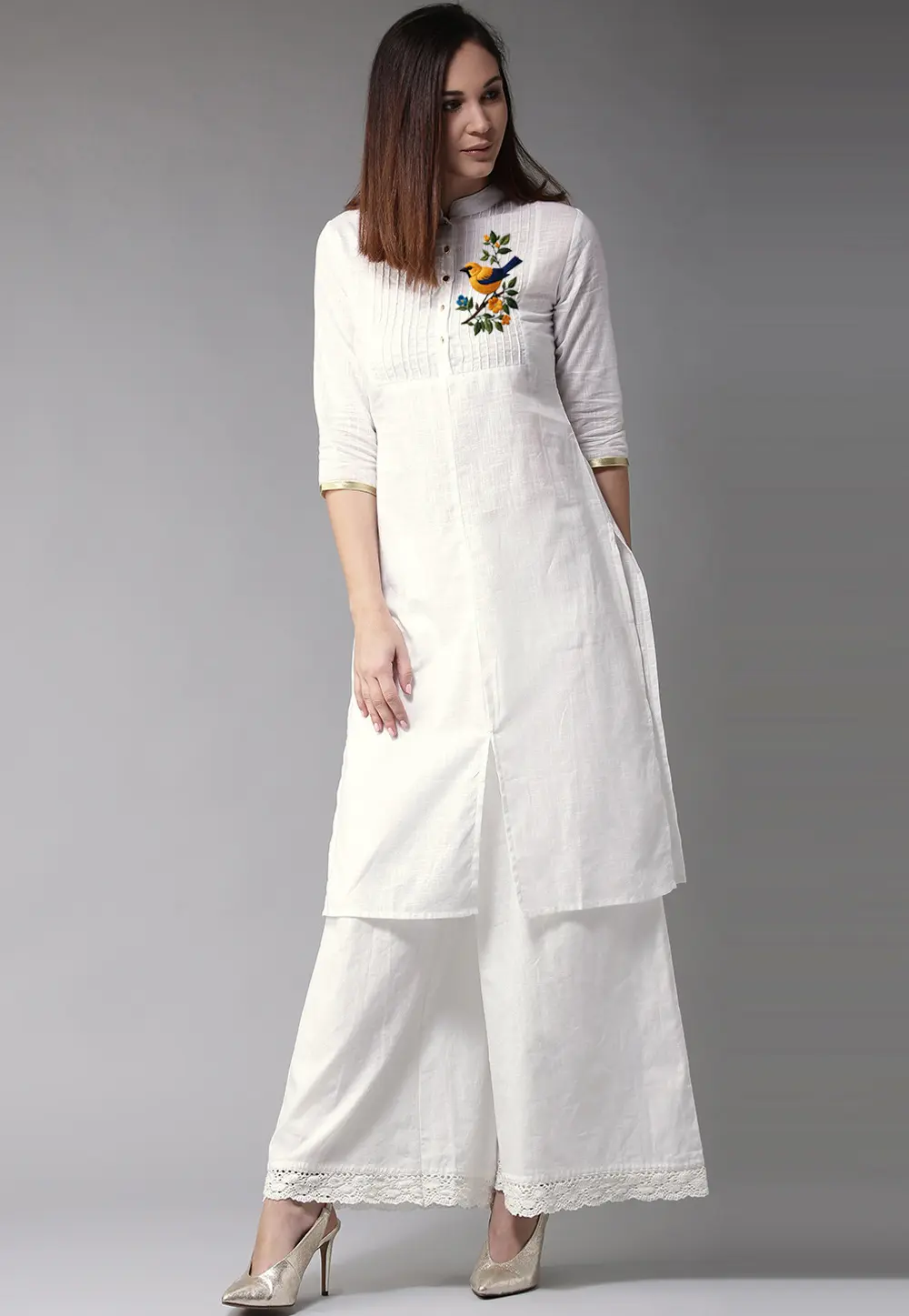 White Cotton Readymade Palazzo Suit 301687