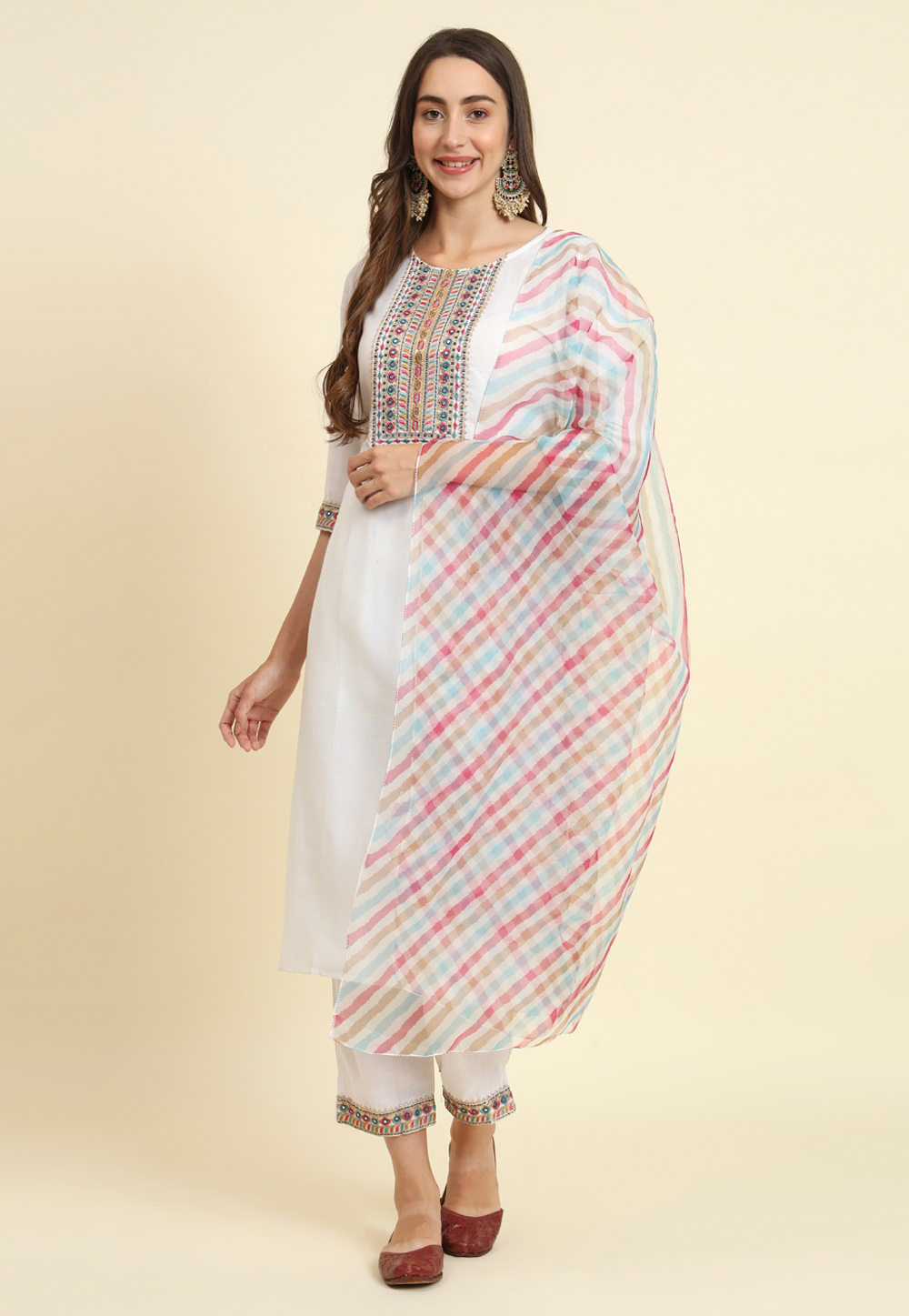 White Cotton Readymade Pant Style Suit 310605