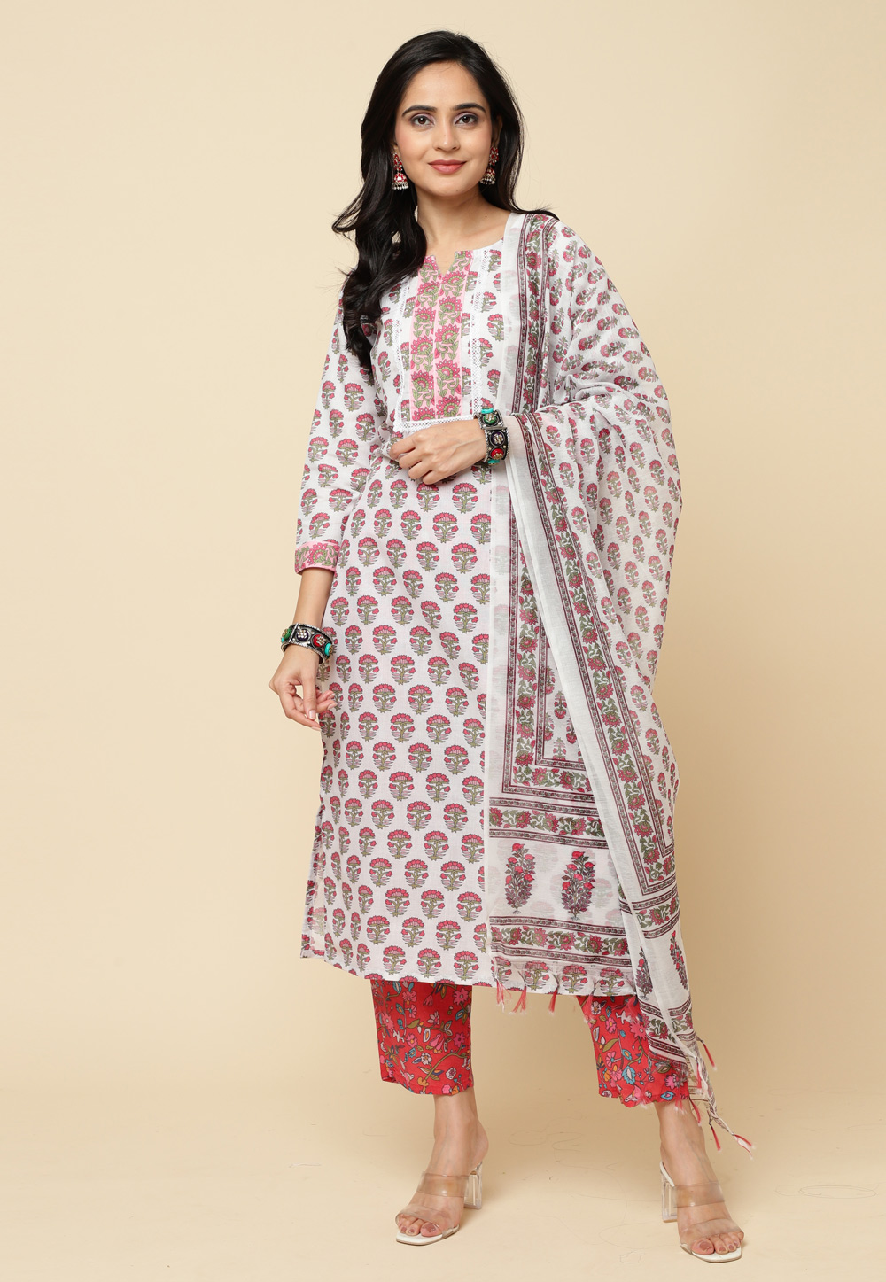 White Cotton Readymade Pant Style Suit 285190