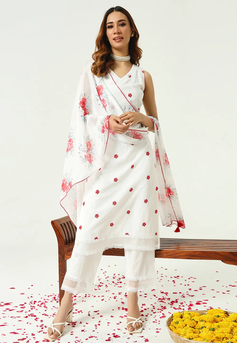 White Cotton Readymade Pant Style Suit 297054