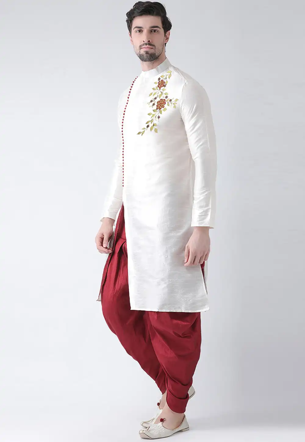 White Dupion Silk Dhoti Kurta 289945