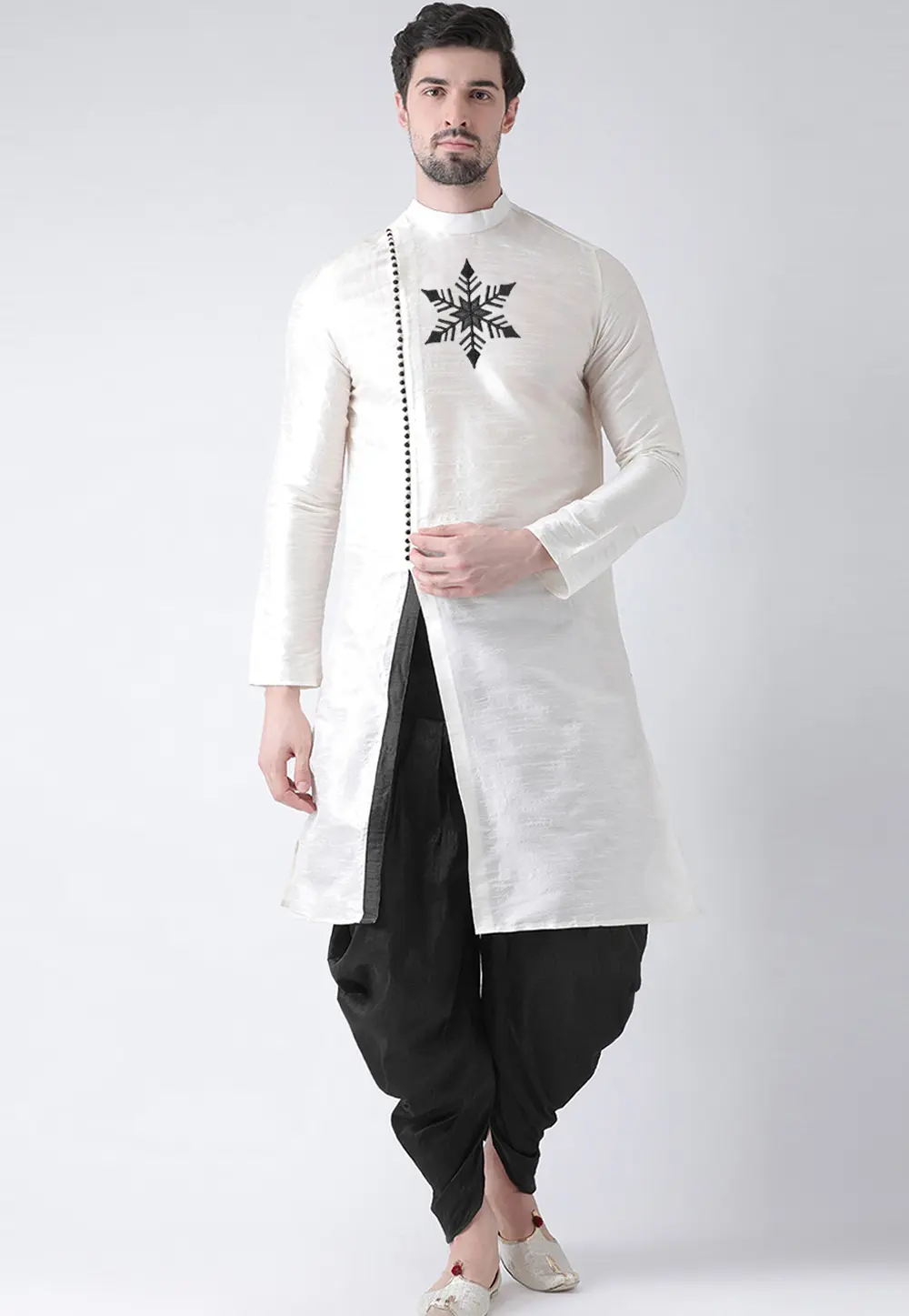 White Dupion Silk Dhoti Kurta 303386