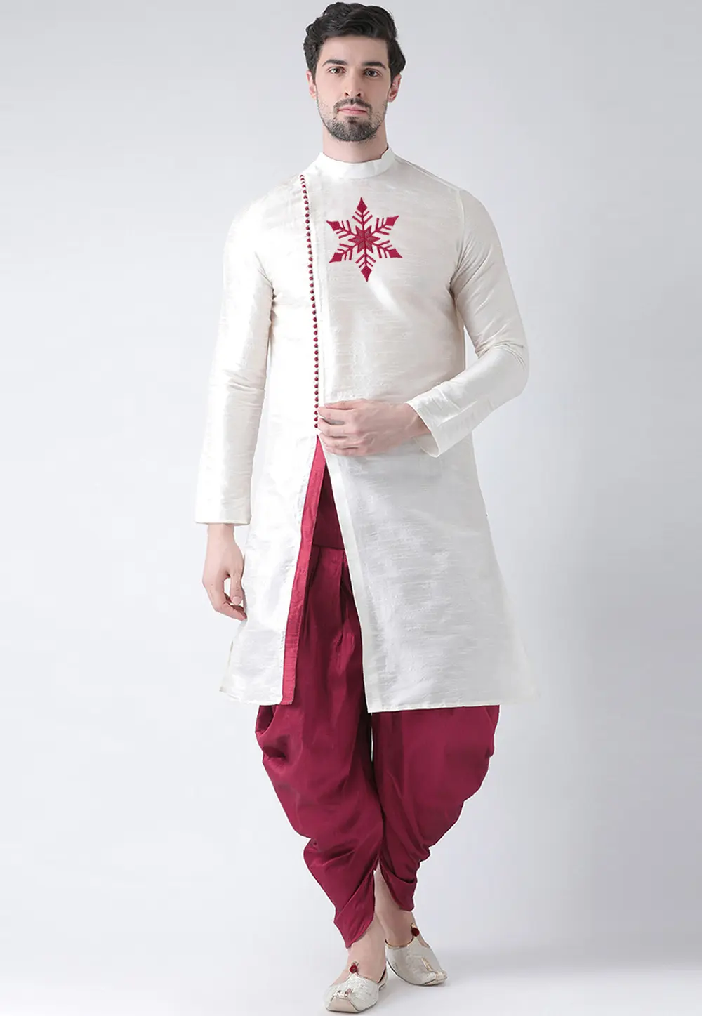 White Dupion Silk Dhoti Kurta 303387