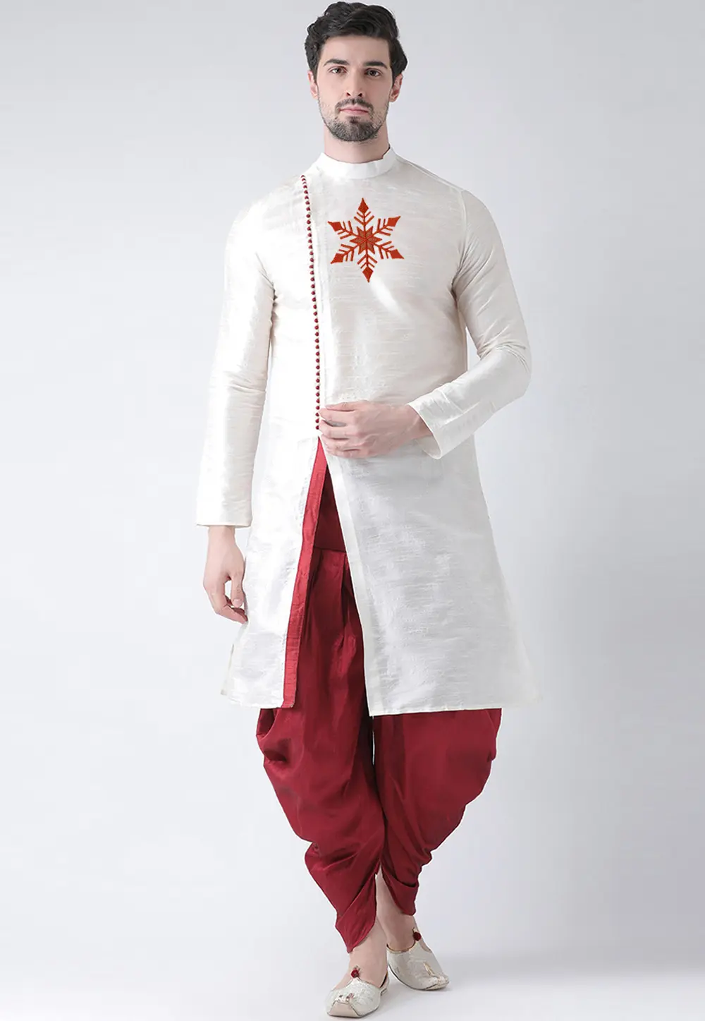 White Dupion Silk Dhoti Kurta 303388