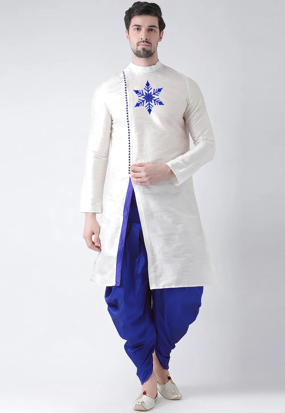 White Dupion Silk Dhoti Kurta 303389