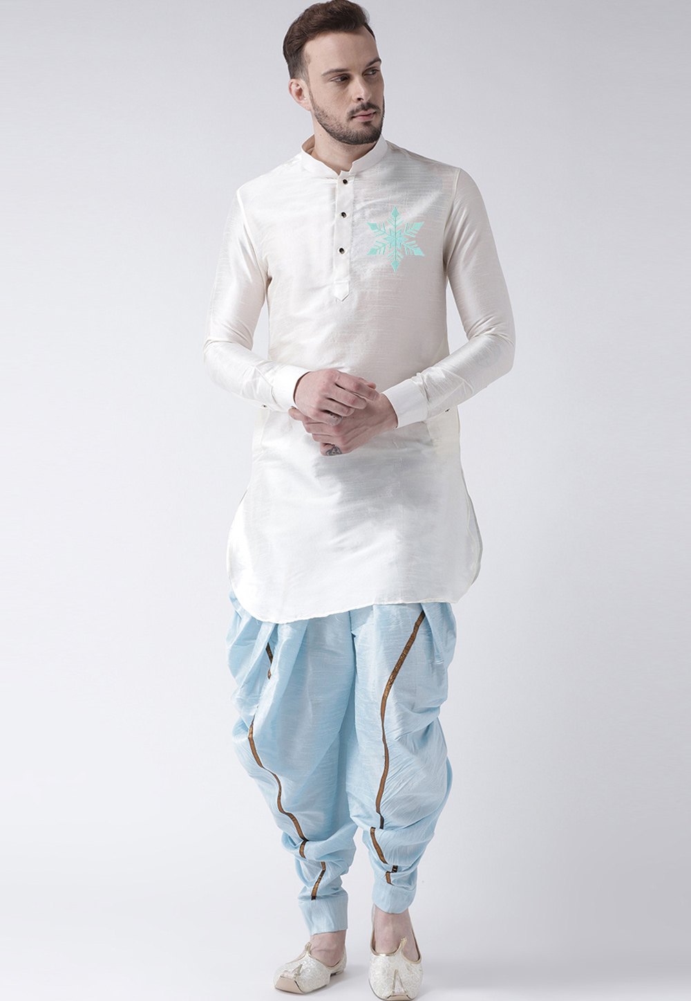 White Dupion Silk Dhoti Kurta 304894