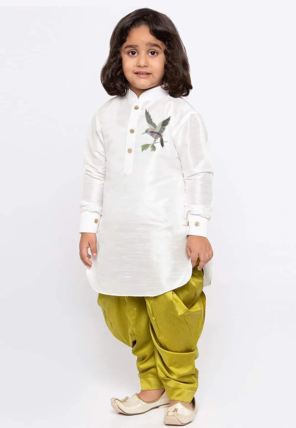 White Dupion Silk Kids Dhoti Kurta 301794