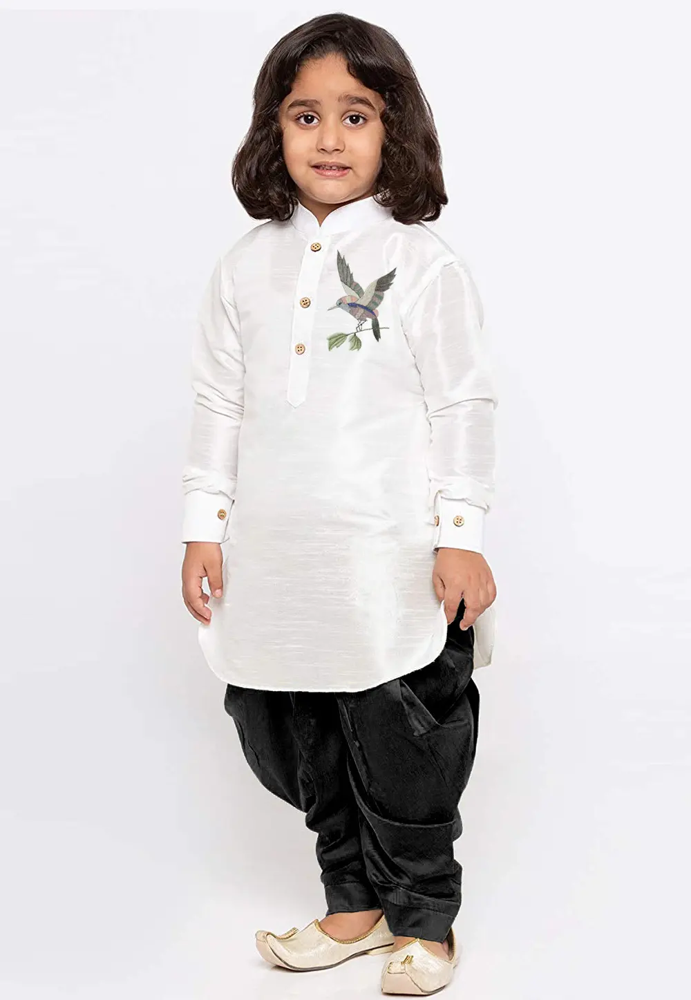 White Dupion Silk Kids Dhoti Kurta 301799