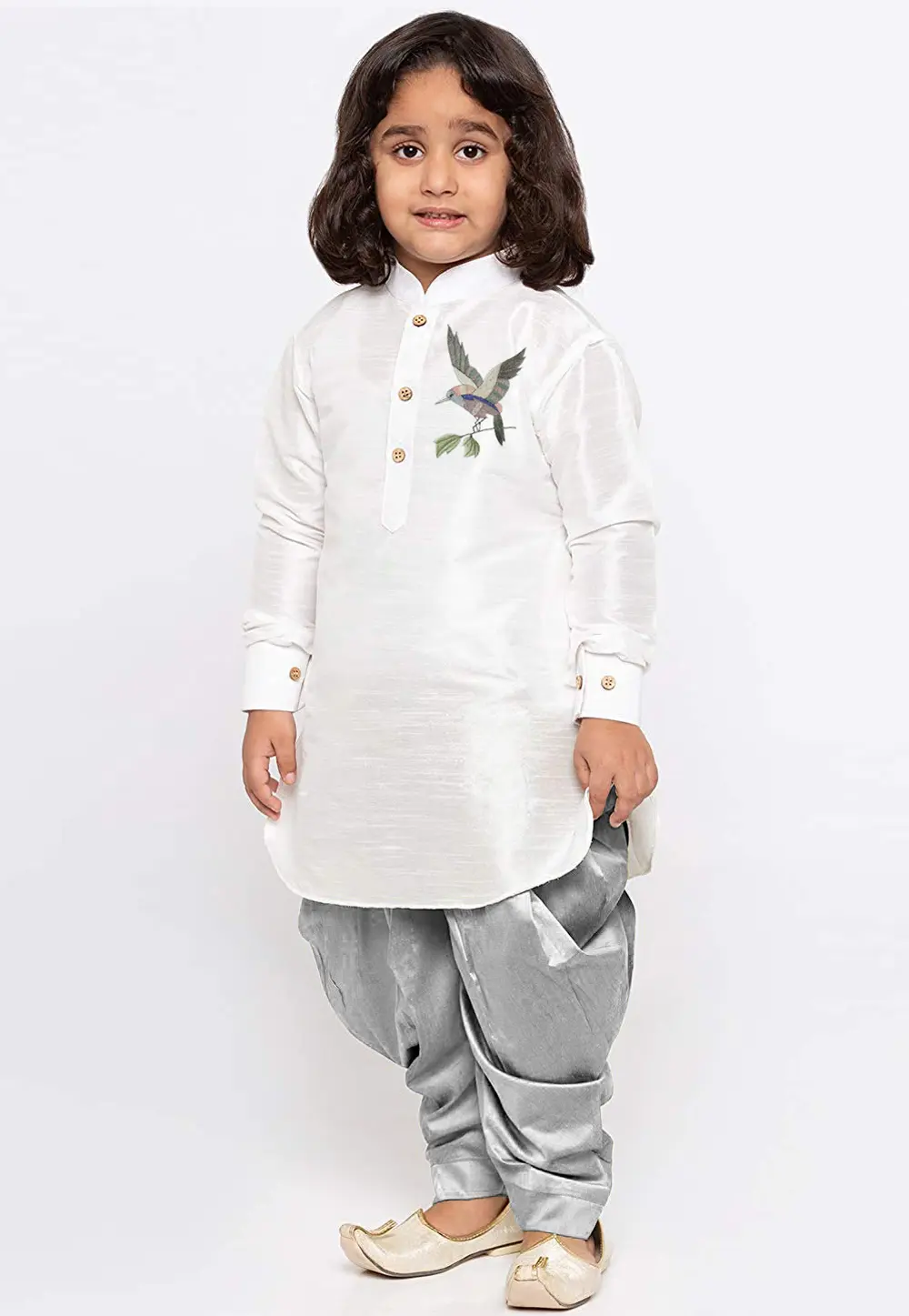 White Dupion Silk Kids Dhoti Kurta 301800