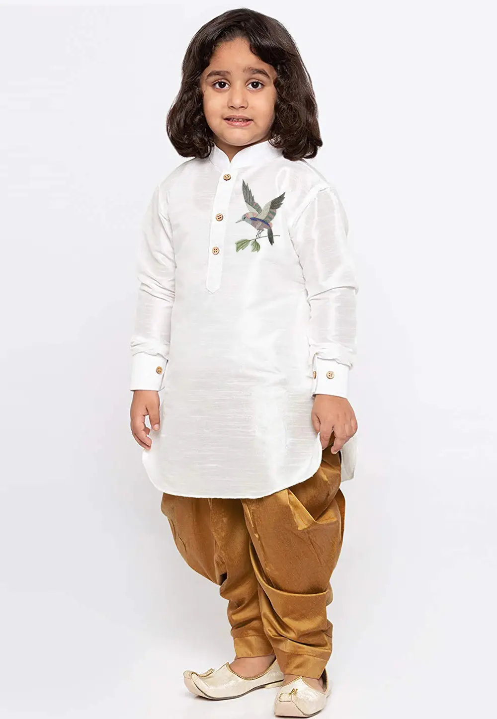 White Dupion Silk Kids Dhoti Kurta 301801