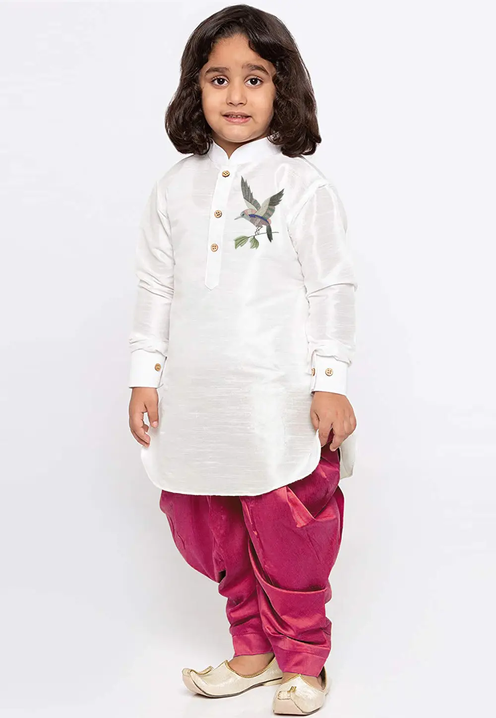 White Dupion Silk Kids Dhoti Kurta 301802