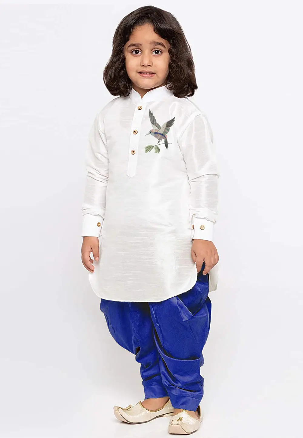 White Dupion Silk Kids Dhoti Kurta 301803