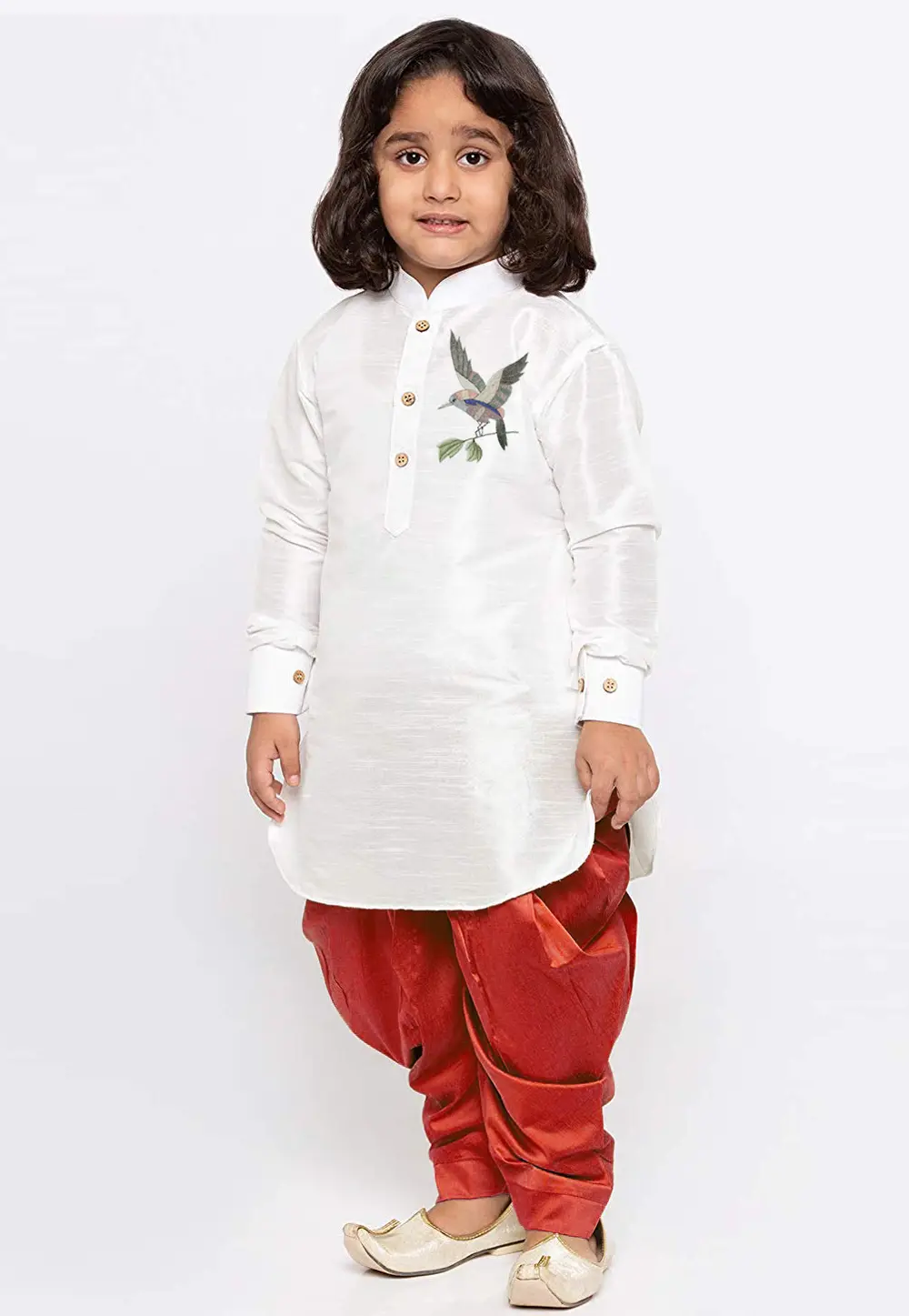 White Dupion Silk Kids Dhoti Kurta 301804