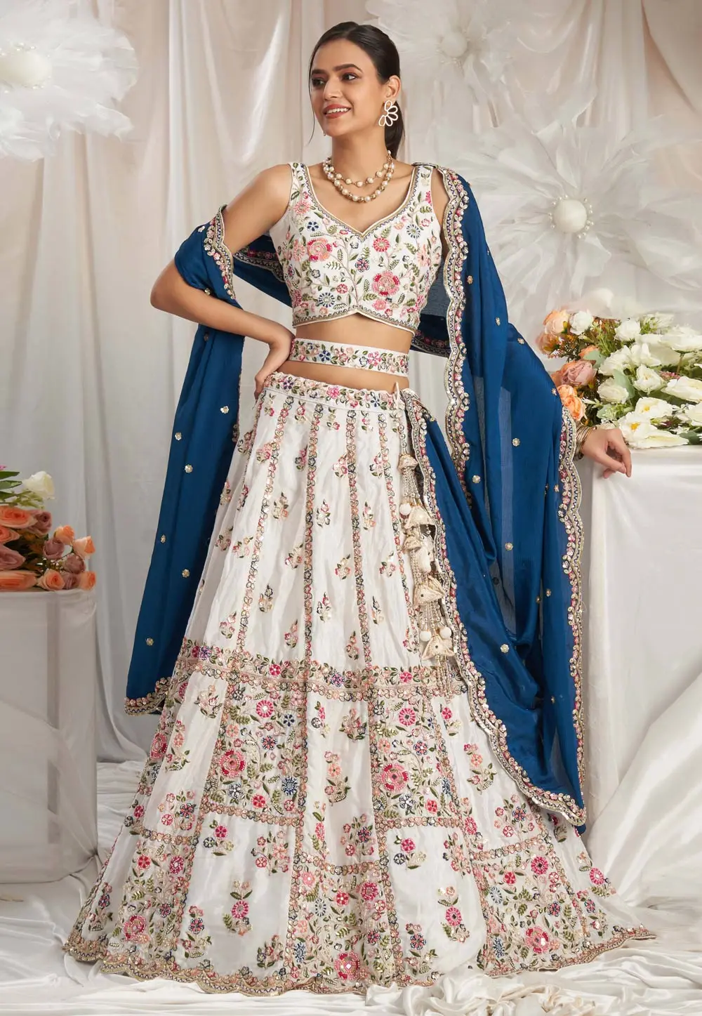 White Georgette A Line Lehenga Choli 295475