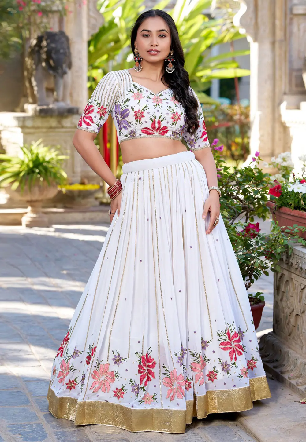 White Georgette Circular Lehenga Choli 301462