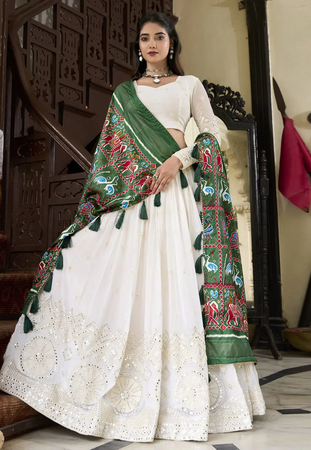 White Georgette Circular Lehenga Choli 298550