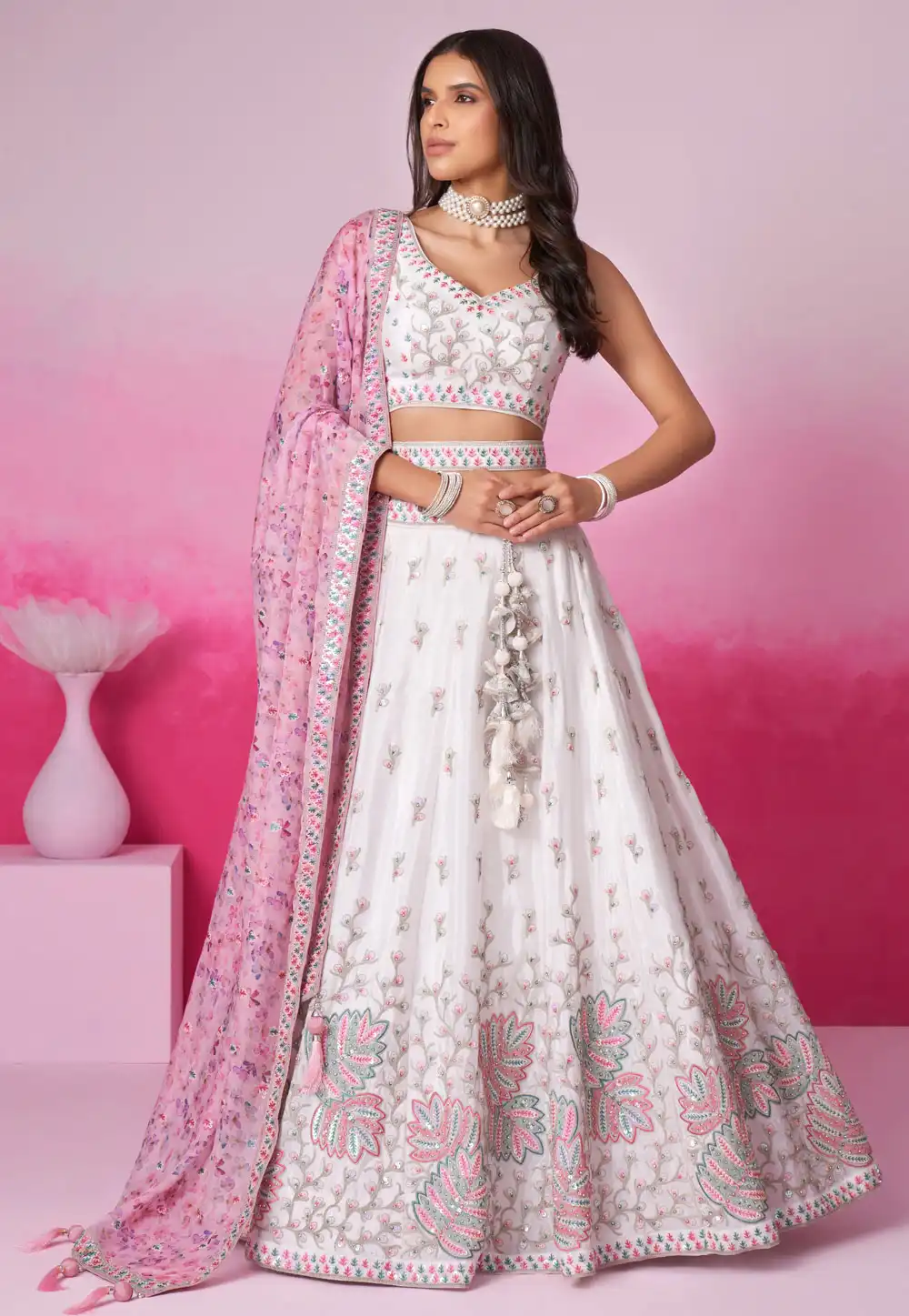 White Georgette Circular Lehenga Choli 291195