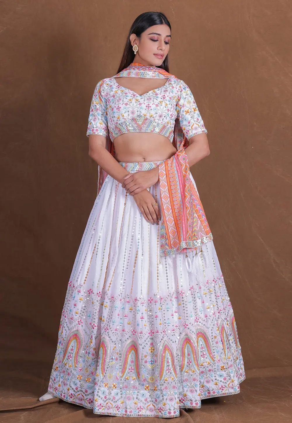 White Georgette Circular Lehenga Choli 297132