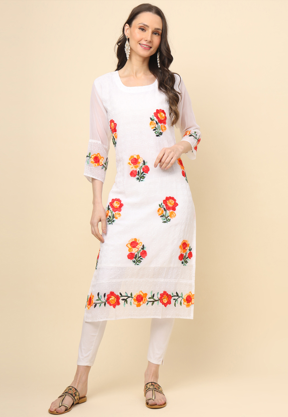 White Georgette Long Tunic 280687