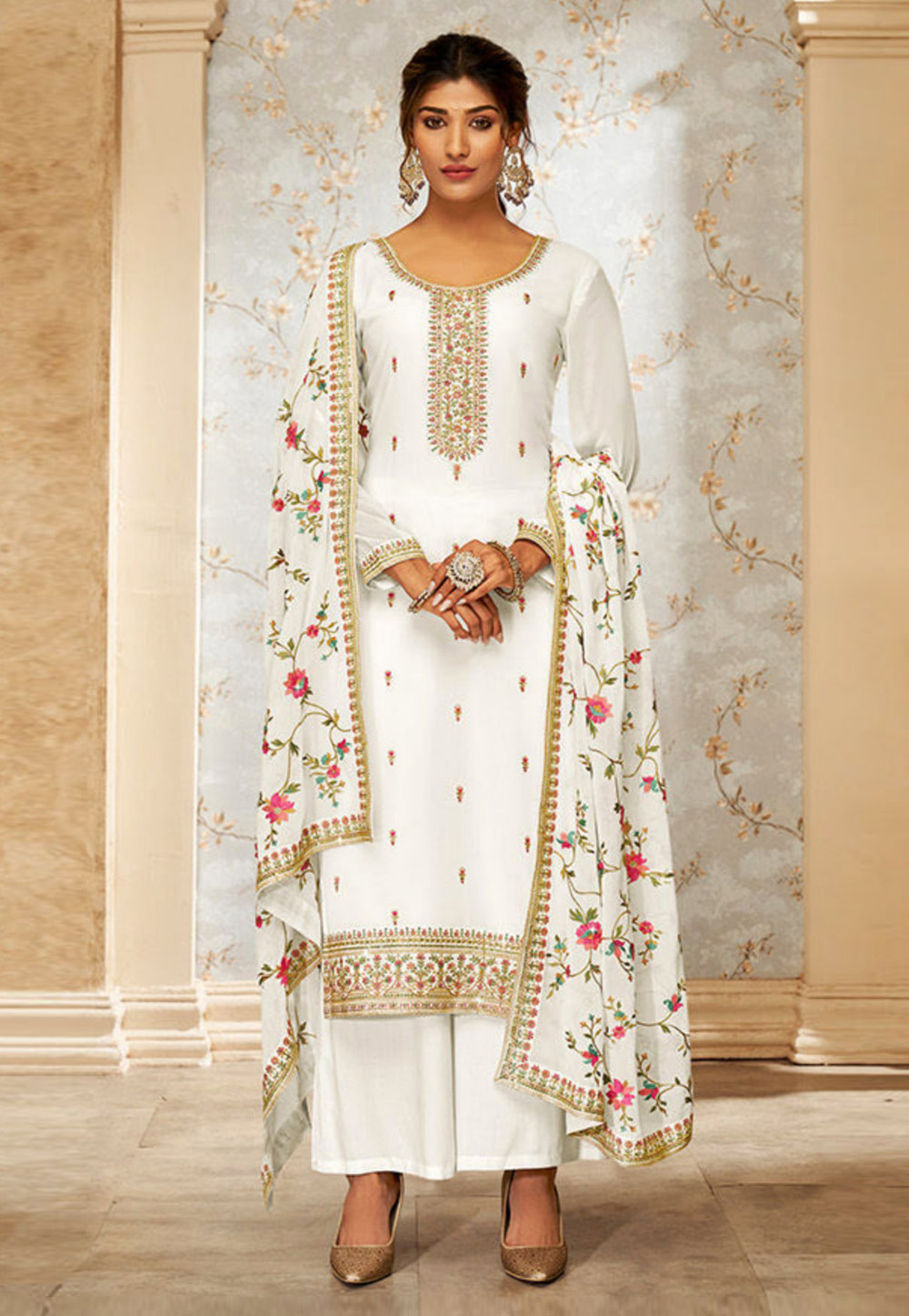 White Georgette Palazzo Suit 285556
