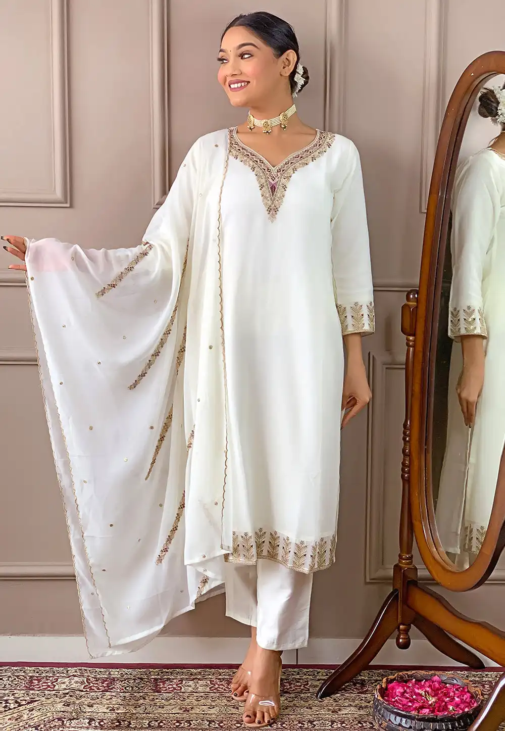 White Georgette Readymade Pakistani Suit 293247