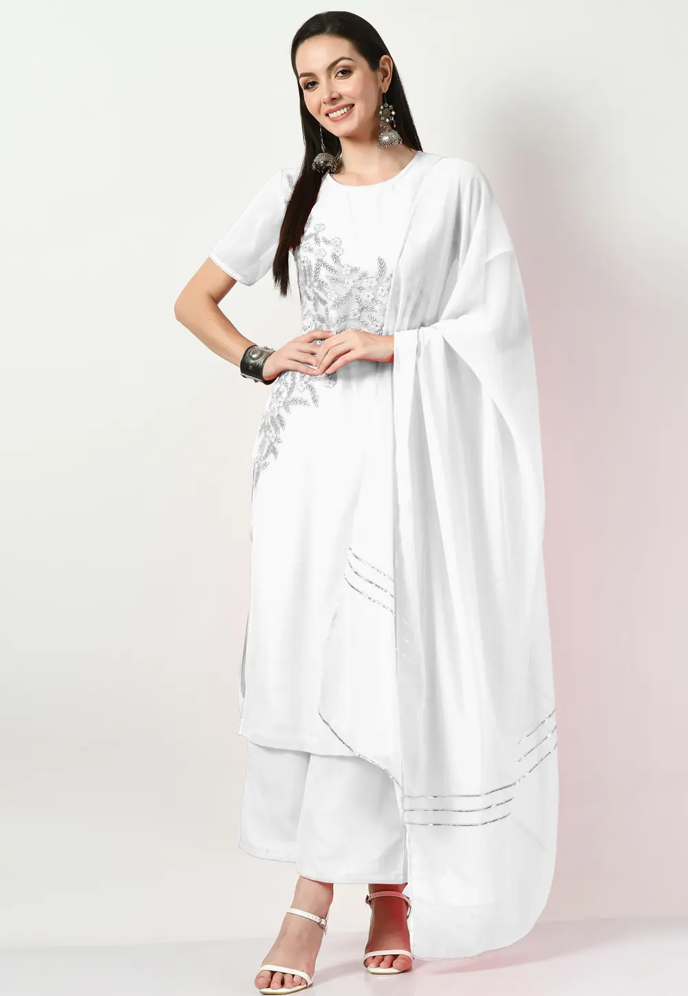 White Georgette Readymade Pakistani Suit 299415