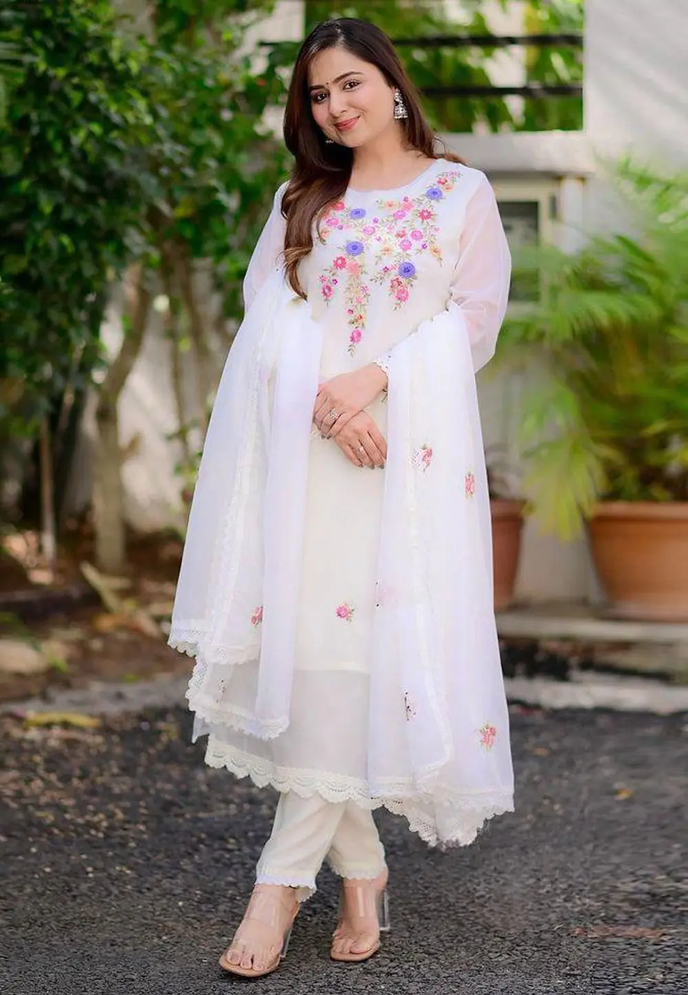 White Georgette Readymade Pakistani Suit 299683