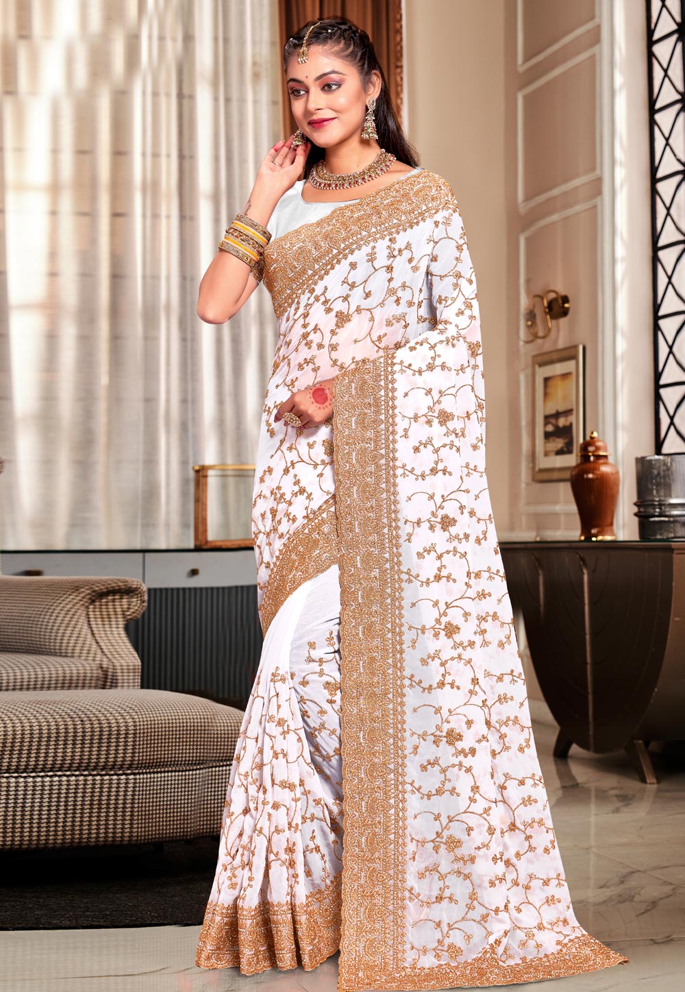 White Georgette Saree With Blouse 283590