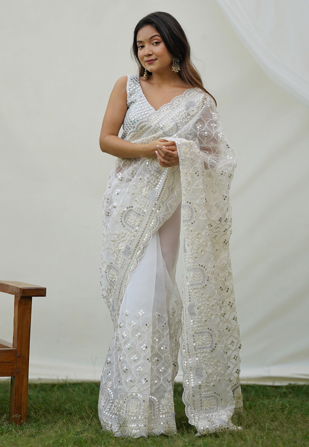 White Organza Saree With Blouse 287509