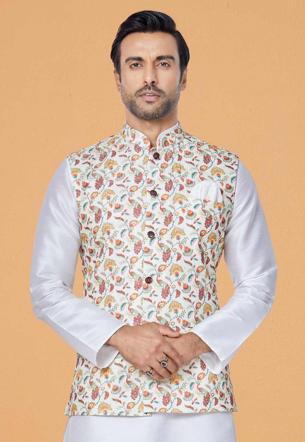 White Polyester Nehru Jacket 286790