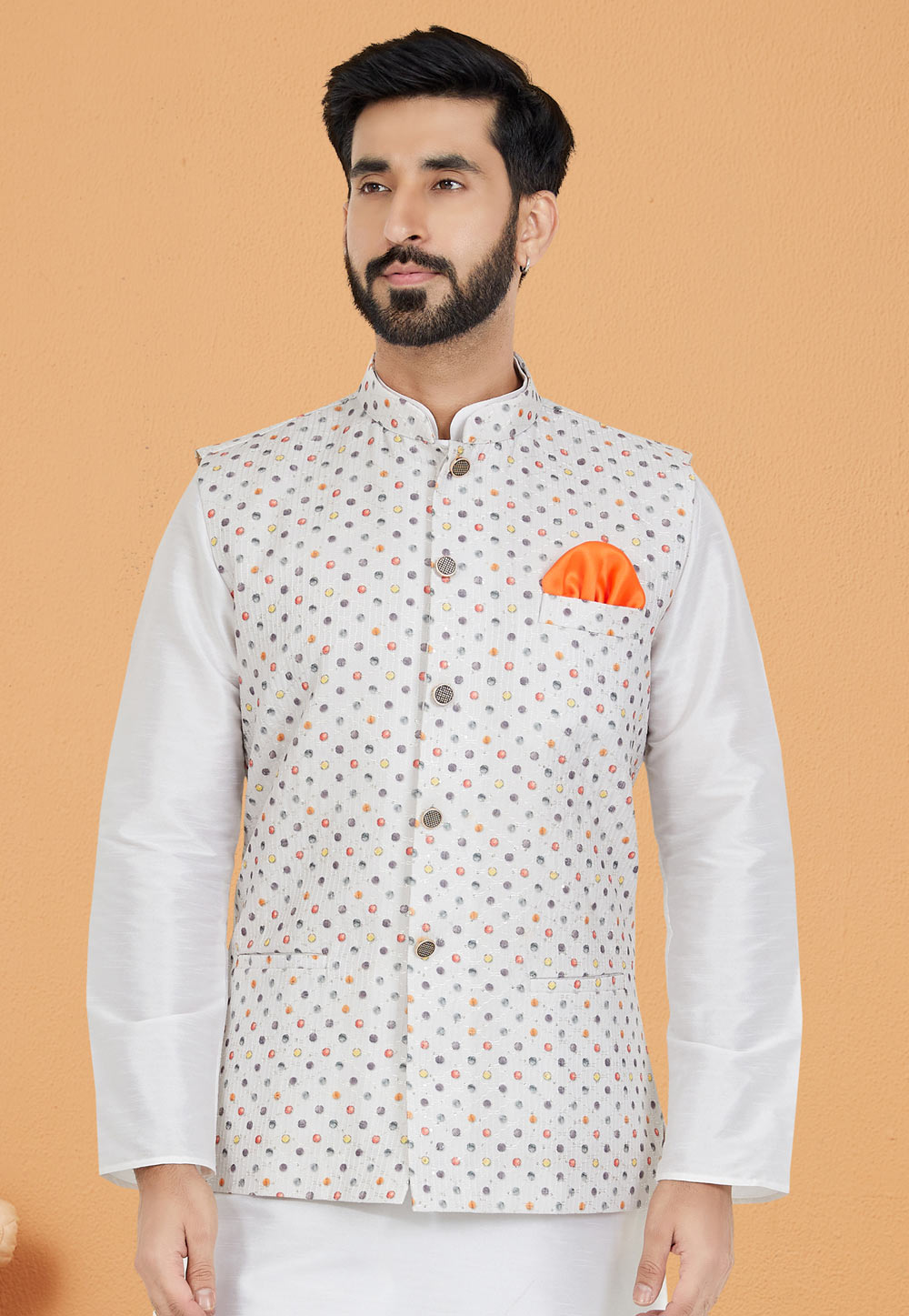 White Polyester Nehru Jacket 286793