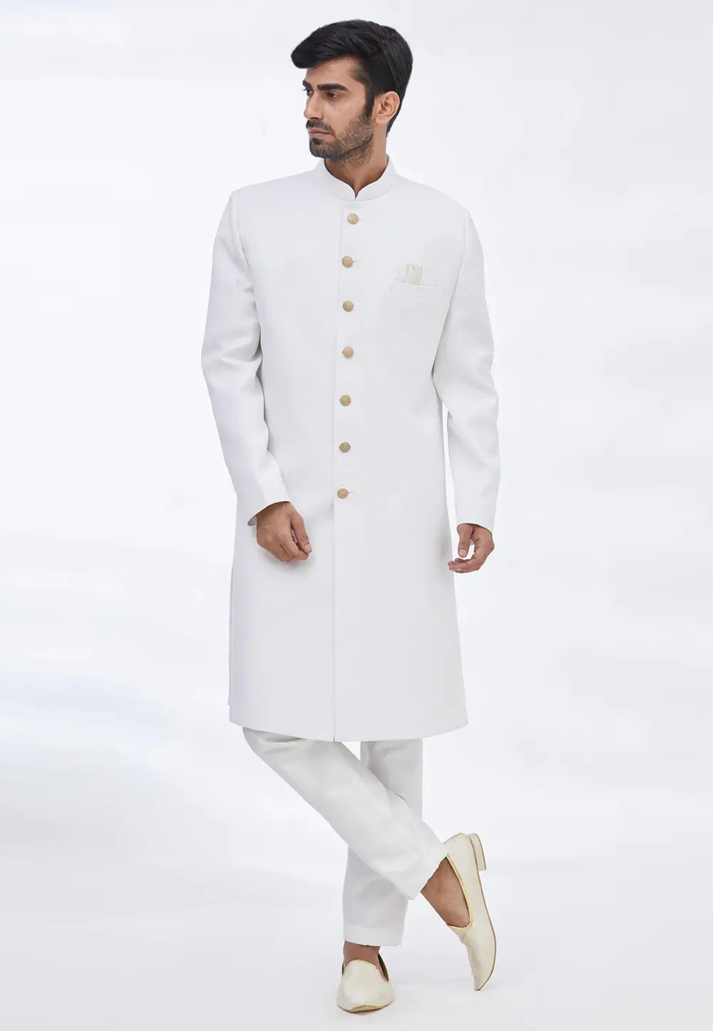 White Rayon Indo Western Sherwani 300149